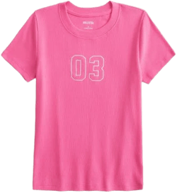 Hollister Women's Ribbed Number Graphic Baby Tee