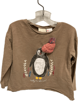 Zara Size 12M Brown Penquins Cotton Infant Girls Onesies & Tees