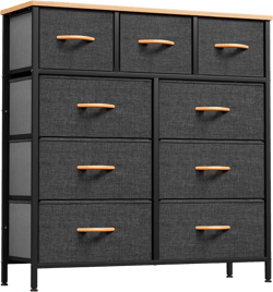 YITAHOME Dresser with 9 Drawers, Fabric Dresser for Bedroom, Living Room, Hallway, Closets (Dark Grey) A-dark Gray Modern