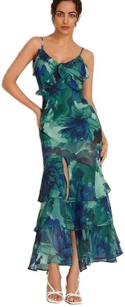 Ador Chiffon Wedding Guest Floral Ruffle Split Ends Sleeveless Maxi Dress