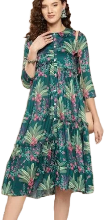 Floral Printed Ruffle A-Line Midi Dress