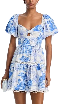 Aqua Women's Toile Puff Sleeve Dress
