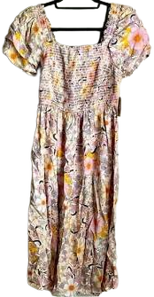 Jcpenney Ana Floral Square Neck Smocked Torso Midi Dress