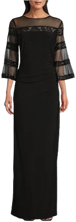 Le Bos 34 Illusion Sleeve Embroidered Sheath Mother of the Bride Dress