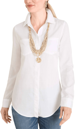 Chico's Tops Chico’s No-Stain White Classic Denim Shirt Sz