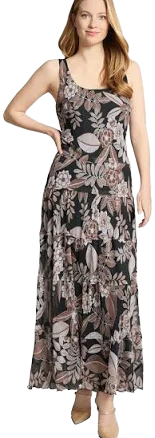 Jones New York Women's Floral Chiffon Maxi Dress