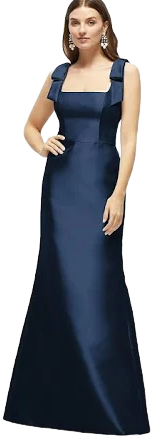 Alfred Sung Women's Satin Fit and Flare Maxi Dress with Bows