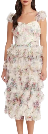 Dress the Population Kristen Flutter Sleeve Ruffle Tier Dress
