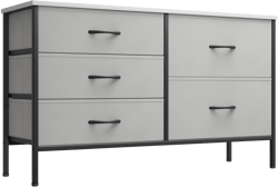 Athena Collection 5 Drawers Dresser for Bedroom, Wide Chest of Drawers TV Stand with Metal Frame, MDF Top, Fabric Dresser for Living Room, Hallway, 39.5" L x 12" W x 21.5" H, Gray Grey