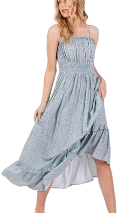 PinkBlush Floral Ruffle Square Neck Smocked Waist Maxi Dress