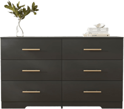 Spaco Black Dresser for Bedroom, Modern Large 6 Drawer Dresser w/Gold Handle,Storage Chest of Drawers,Wood TV Stand Dresser,Dresser Bedroom Furniture