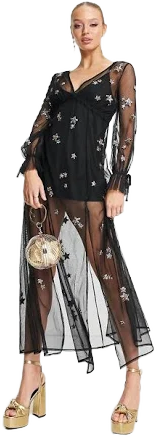 Miss Selfridge Sequin Star Sheer Mesh Maxi Dress