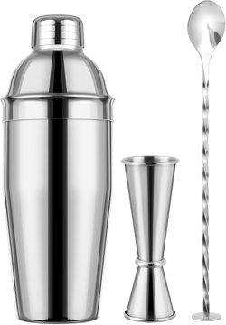 X Home Cocktail Shaker Set, Stainless Steel Bar Tool Set with 24 Ounce Margarita Shaker, Easy-to-Measure Jigger, 10-inch Mixing Spoon, Professional Drink Mixer Set, Bartender Kit Gifts 3-Piece
