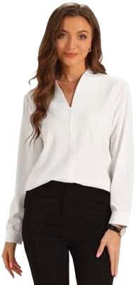 Allegra K Women's Long Sleeve V Neck Blouse