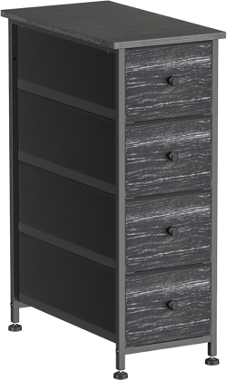 Narrow Dresser Storage Tower with 4 Removable Fabric Drawers - Slim Dresser with Steel Frame, Wood Top, Knob, Black Dresser for Bathroom Organizer, Closet, Small Spaces,Charcoal Black
