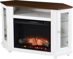 SEI Furniture Dilvon Corner Electric Fireplace TV Stand with Storage for TVs up to 45 Inches, Touch Screen Control Panel, White