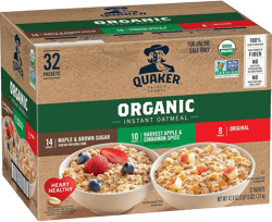QUAKER Instant Oatmeal, USDA Organic, Non-GMO Project Verified, 3 Flavor Variety Pack, Individual Packets, 32 Count (Pack of 1) Variety Pack 1.34 Ounce (Pack of 32)