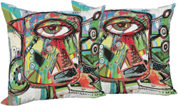 Ambesonne Abstract Throw Pillow Cushion Cover Pack of 2, Doodle Bird Character Eyes Eyesight Goofy Portrait Unusual Retro Illustration, Zippered Double-Side Digital Print Decor, 18", Green Coral 18" x 18" (Pack of 2) Green Coral