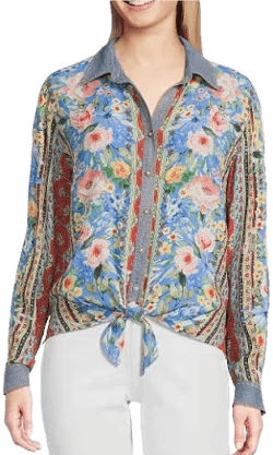 John Mark Printed Tie-Front Top Womens