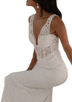 Grace Loves Lace V Neck Lace Wedding Dress Exposed Boning Vintage-Inspired