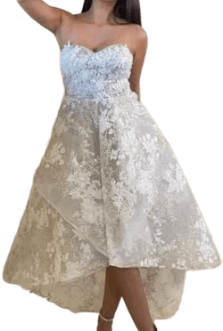 A-Line Hi-Lo Sweetheart Lace Wedding Dress