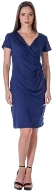Womens 24seven Comfort Apparel Short Sleeve Knee Length Faux Wrap Dress