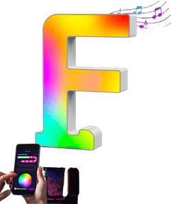 LED Rainbow Letter Lights Sign -Splicing Name Logo Gifts Alphabet Color Changing Light Up Letters Sign for Wedding Birthday Party USB Night Light Christmas Lamp Home Bar Decoration (F)