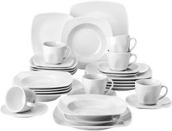 vancasso 30 Piece Dinnerware Set, Ivory White, Porcelain Dinnerware Set, Cups, Saucers, Dessert Plates, Soup Plates And Dinner Plates, Service For 6