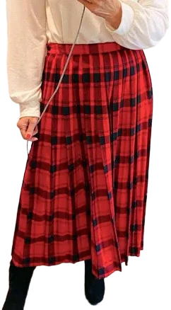 Liz Vintage Grunge Preppy Plaid Pleated Midi Skirt