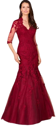 lara New York Women's Long Sleeve Mermaid Lace Maxi Dress