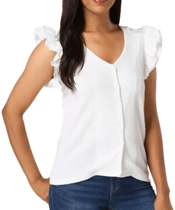 Puckered Ruffle Button Down Top