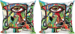 Ambesonne Abstract Throw Pillow Cushion Cover Pack of 2, Doodle Bird Character Eyes Eyesight Goofy Portrait Unusual Retro Illustration, Zippered Double-Side Digital Print Decor, 20", Green Coral