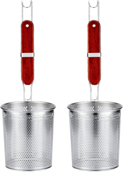 Micro-Perforated Stainless Steel Pasta Strainer With handle, Food Dumpling Noodle Strainer,Straining Noodles Pasta Basket 2 PCS(Dia 5.5inch) 5.5inch Micro-Perforated