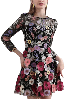 Taylor Swift Inspired Floral Embroidered Mini Cocktail Dress