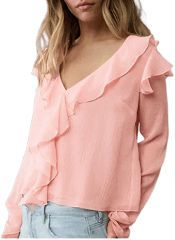 AE Women's Chiffon Bell Sleeve Ruffle Blouse