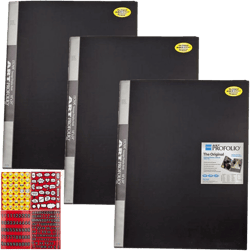 ITOYA 18 inch x 24 inch Original Art Profolio Presentation Book/Portfolio- for Art, Photography, and Documents - Pack of 3 + Scrapbooking Stickers 4 Pages of Emojis, Quotes, Letters, Numbers