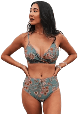 Cupshe Floral Wrapped Bikini Top & High-Waisted Bottoms Set