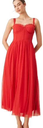 Lace & Beads Tulle Corset Midi Dress
