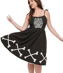 Unique Vintage 1950s Black & Glow In The Dark Skeleton Bobbie Swing Dress