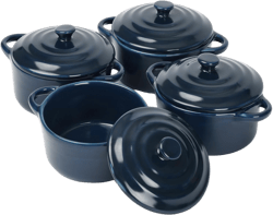 Ceramic Casserole Dish With Lid,Ceramic Mini Cocotte Set,Soup Bowls With Handles And Lids,Mini Dutch Oven Pot With Lid, Oven Safe,Set Of 4 Dutch Oven For Bread Baking, Navy Blue