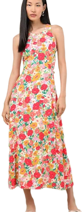 Lulus Floral Print Tie-Back Midi Dress