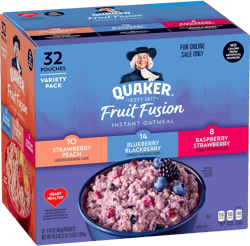 Quaker Instant Oatmeal, Fruit Fusion, 3 Flavor Variety Pack, 1.41oz Packets (32 Pack) Fruit Fusion 3 Flavor Variety Pack 1.41 Ounce (Pack of 32)