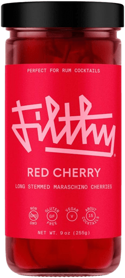 Filthy Red Maraschino Cocktail Cherries, Premium Cocktail Garnish, Long Stemmed Maraschino Cherries, Non-GMO, Gluten Free, Vegan, 9 Oz Jar, 15 Cherries cherry