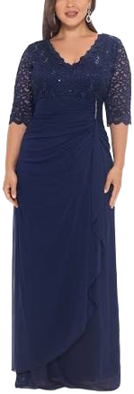 B&a by Betsy & Adam Women's Plus Size V-Neck Gown