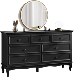 Heynemo Dresser for Bedroom, 7 Drawers Dresser with Distinctive Wooden Legs & Black Paint Finish, Great for Bedroom, Living Room, Hallway, Black