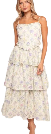 Petal & Pup Women's Iveta Floral Eyelet Embroidered Midi Dress