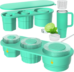 Large Ice Cube Tray for Stanley Cup 40 Oz,30 Oz Tumbler Ice Mold,Silicone Ice Tray with Lid for Making 3 Sizes Hollow Cylinder Stanley's Ice Molds,Easy To Release,Summer Gifts (Greenish-blue)