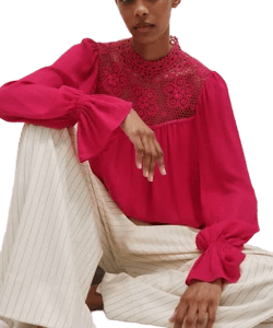 Me+em Women's Silk and Lace Long Sleeve Blouse