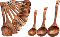 Wooden Ladles & Wooden Spoons for Cooking – Wooden Utensil Set for Nonstick Pans & Cookware – Non-Stick Wooden Spoon Set for Cooking, Serving and Stirrin – Sturdy, Lightweight & Heat Resistant