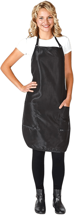 Betty Dain Luminous Salon Stylist Apron, Classic Design, Bottom Zipper Pockets, Adjustable Neck Strap, Lightweight, Water-Resistant Poly Nylon Blend Repels Hair, Easy Care, Black